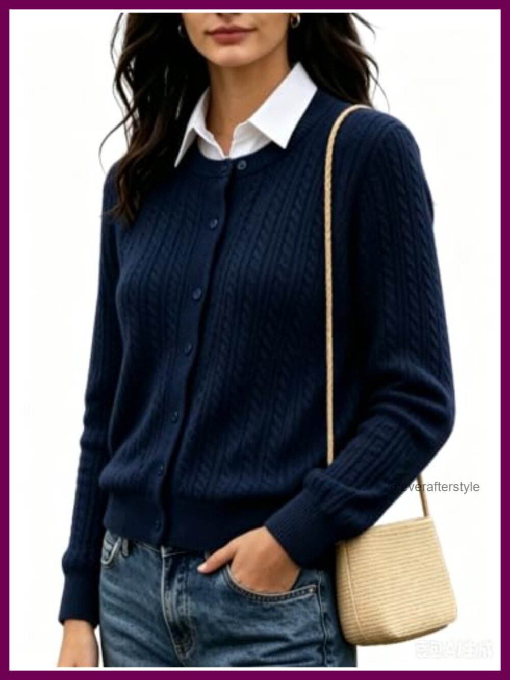 Wool Blend Cable Knit Cardigan Button Crew Neck Long Sleeve Sweater